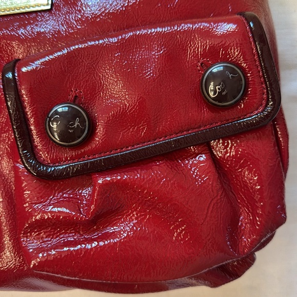 Cherry Red Coach Handbag With Detachable fabric shoulder Strap. - Picture 3 of 9